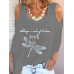 Women Letter Print Dragonfly Pattern Scoop Neck Long Sleeve Casual T  Shirts