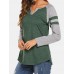 Women Casual Raglan Sleeve V  Neck Plus Size Patchwork T  shirts