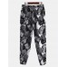 Ethnic Graffiti Print Drawstring Pocket Elastic Waist Harem Pants For Women