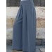 Women Brief Style Solid Color Pleated Mid Waist Loose Wide Leg Pants