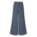 Women Solid Color Side Button Elastic Waist Loose Casual Wide Leg Pants With Pocket