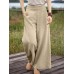 Women Pure Color Casual High Elastic Waisted Plain Wide Leg Pants With Pocket