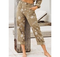 Casual Flowers Print Loose Pocket Long Pants For Women