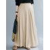 Women Solid Color Elastic Waist Pleats Loose Wide Leg Pants With Pocket