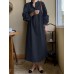 Solid Button Puff Long Sleeve Loose Casual Shirt Dress