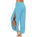 Women Side Split Elastic Waist Loose Solid Color Yoga Sports Casual Pants