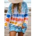 Women Tie  Dye Round Neck Long Sleeve Loose T  Shirts