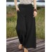 Women Pure Color Casual High Elastic Waisted Plain Wide Leg Pants With Pocket