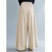 Women Solid Color Elastic Waist Pleats Loose Wide Leg Pants With Pocket