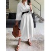 Solid Loose Belt Button Long Sleeve Lapel Shirt Dress