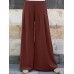 Women Brief Style Solid Color Pleated Mid Waist Loose Wide Leg Pants