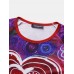 Women Graffiti Heart Floral Print Round Neck Casual Long Sleeve T  Shirt