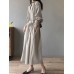 Solid Belt Loose Puff Long Sleeve V  neck Shirt Dress