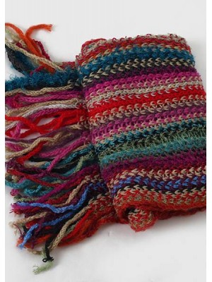 new women rainbow striped knit scarf tassel vintage warm scarves